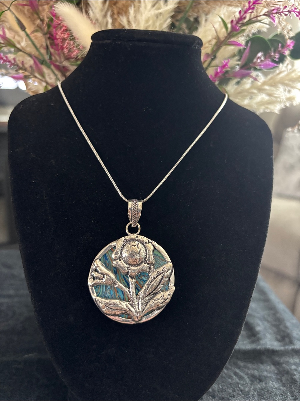 Sterling Silver Rainbow Calsilica Gemstone Necklace